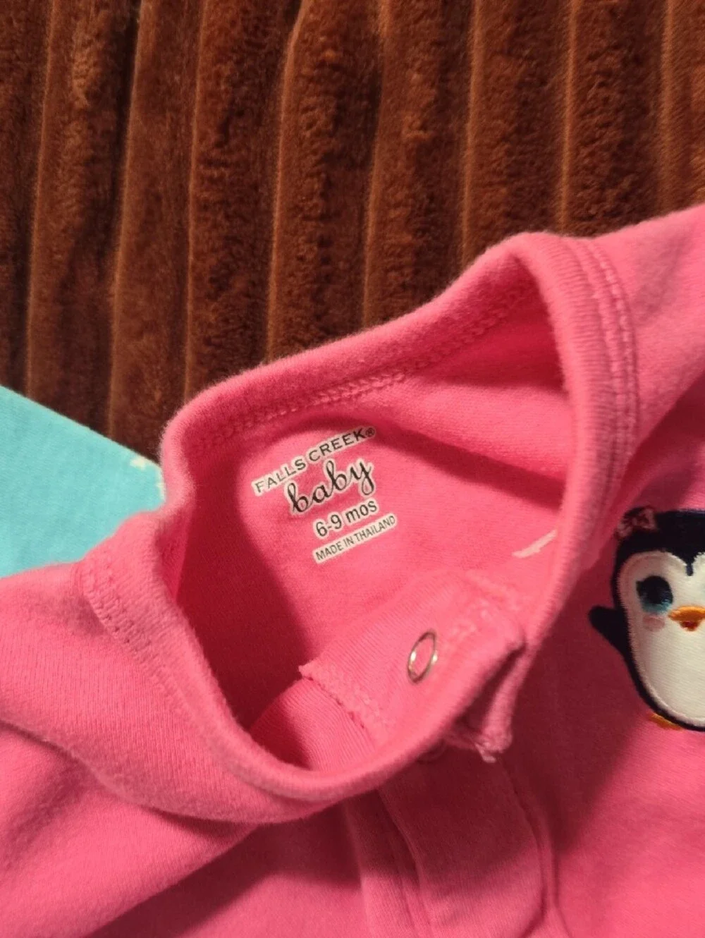 Falls Creek Pink and Teal Penguin Footed One-Piece Sleepers - 2 Pack
